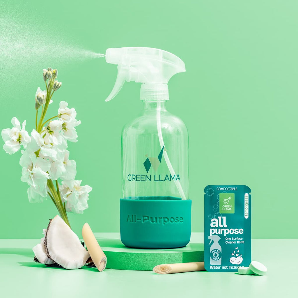 All-Purpose Spray Glass Bottle Cleaning Kit with Lemongrass Essential Oil & Sleeve